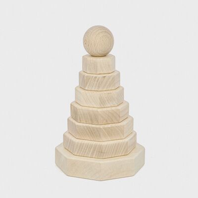 Giocattolo a torre impilabile in legno - 8 blocchi ottagonali naturali Montessori