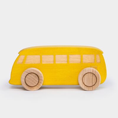 Autobus per auto in legno - Giallo
