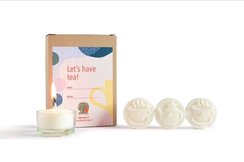 Let's have tea! giftbox containing rapeseed wax tealights and cup
