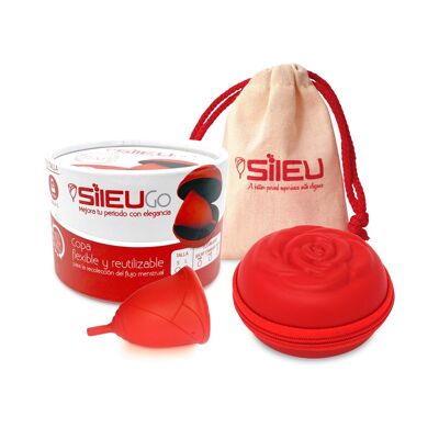 Sileu Go1: Copa menstrual Sileu Rose Talla S, Color Rojo + Estuche en forma de flor 8 cm, Color Rojo