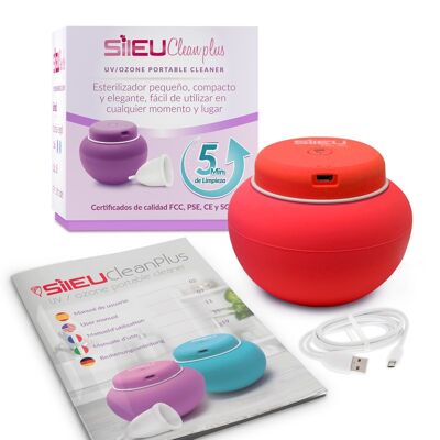 Sileu Clean Plus - Compact USB Rechargeable Electric Sterilizer for Menstrual Cups - UV and Ozone Quartz Lamp - Red