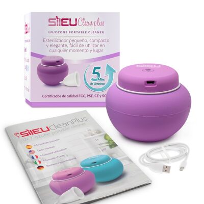 Sileu Clean Plus - Esterilizador Eléctrico Recargable USB Compacto para Copas Menstruales - Lámpara de Cuarzo UV y Ozono - Morado