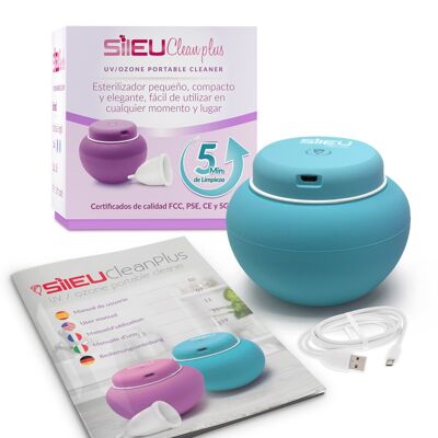 Sileu Clean Plus - Compact USB Rechargeable Electric Sterilizer for Menstrual Cups - UV and Ozone Quartz Lamp - Blue