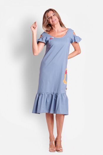 Robe en coton bleu appliqué 2