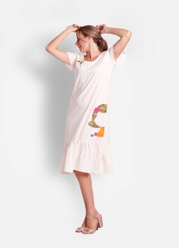 Robe Coton Applique Ecru 3