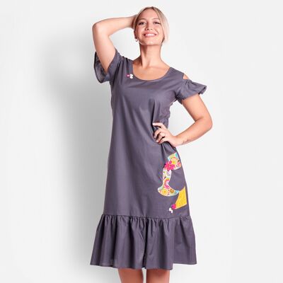 Gray Applique Cotton Dress