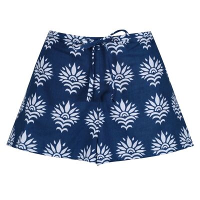 Baumwoll-Shorts für Damen – Sonnenblume auf Dunkelblau