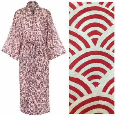 Women's Cotton Dressing Gown Kimono - Rainbow Red