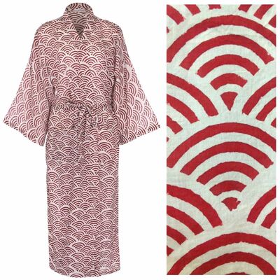 Kimono de bata de algodón para mujer - Rainbow Red