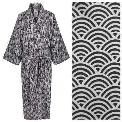 Kimono de bata de algodón para mujer - Rainbow Black on Grey
