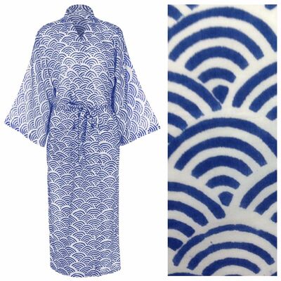 Peignoir Kimono Femme Coton - Bleu Arc-en-Ciel