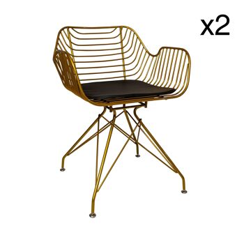 Lot 2 fauteuil de table
 en metal doré
 54.5x56xh76.5cm houston 1