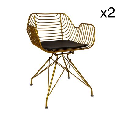 Lot 2 fauteuil de table
 en metal doré
 54.5x56xh76.5cm houston