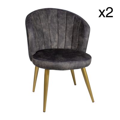 Set of 2 gray velvet table armchairs 62x58xh80 cm eden roc
