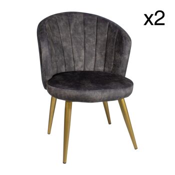 Lot 2 fauteuils de table en velours gris 62x58xh80 cm eden roc 1