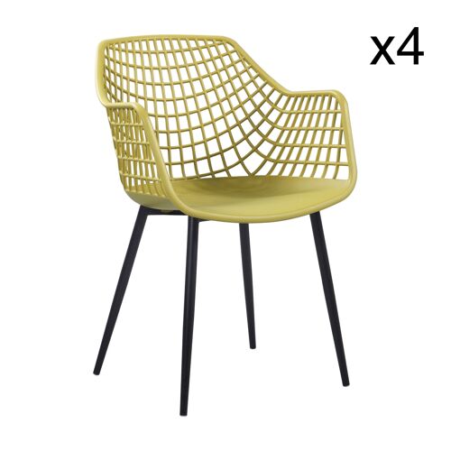 Lot 4 fauteuils jaune
 en polypropylene
 56x57x84cm bradley