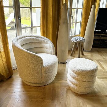 Pouf pivotant tissu en
 bouclette beige
 44.5x44.5x45cm linus 2