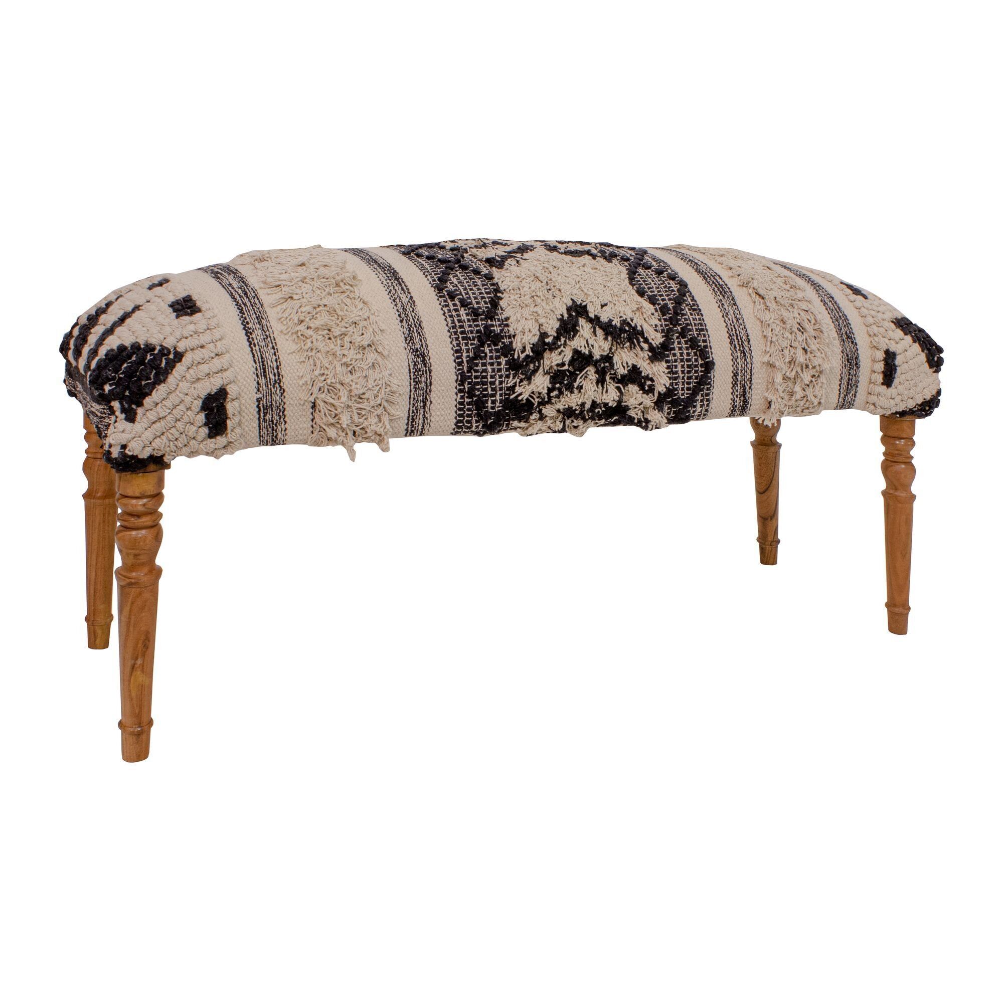 PANCA IN COTONE INTRECCIATO
 GAMBE IN LEGNO ECRU/NERO
 115X40X40CM ASSAM