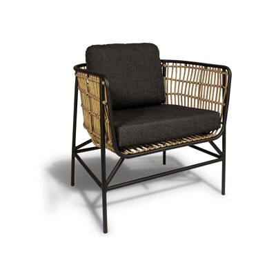 OUTDOOR ARMCHAIR IN
 SYNTHETIC RATTAN WITH
 PALAWAN BLACK CUSHIONS