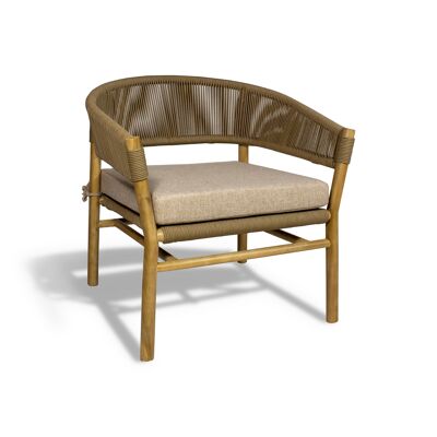 OUTDOOR ARMCHAIR IN
 ACACIA AND ROPE WITH
 PANAMA BEIGE CUSHION