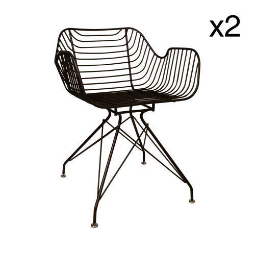 Lot 2 fauteuil de table
 outdoor en métal noir
 54.5x56xh76.5cm houston