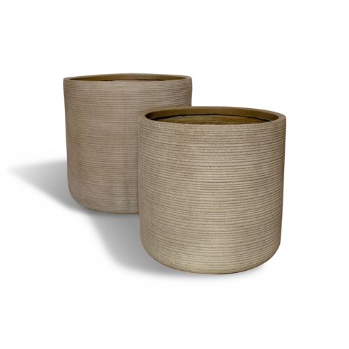 Set2 pots ronds en fibre
 d'argile taupe d45xht48
 et d38xht40cm porto