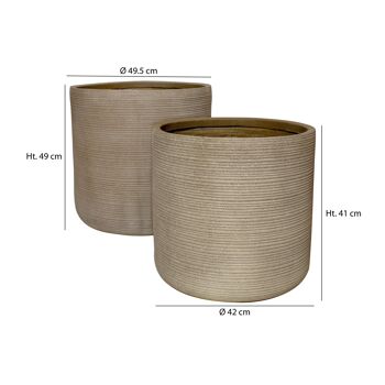 Set2 pots ronds en fibre
 d'argile taupe d45xht48
 et d38xht40cm porto 5