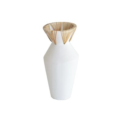 Vase en beton et rotin
 blanc d18xh37cm
 aya