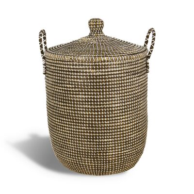 BASKET WITH LID&
 BROWN SEAGRASS HANDLES
 DIA40XH49/64CM