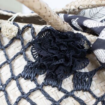 Cabas jonc de mer beige
 noir a ornement crochet
 fleur noir 40x25/48cm 3