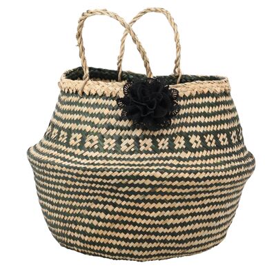 Panier pot jonc de mer
 vert et beige 1 fleur
 ø35cm ht 45cm hanoi