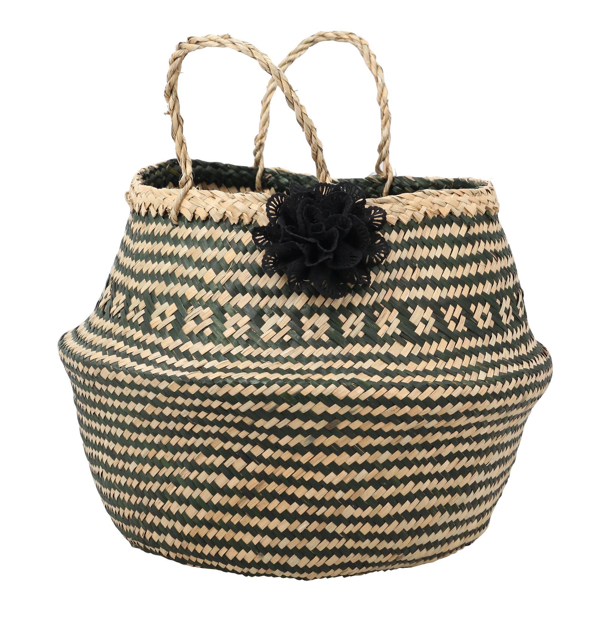 Panier pot jonc de mer
 vert et beige 1 fleur
 ø35cm ht 45cm hanoi