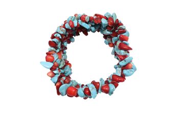 Bracelet composé d'éclats de pierres précieuses en turquoise et corail 2