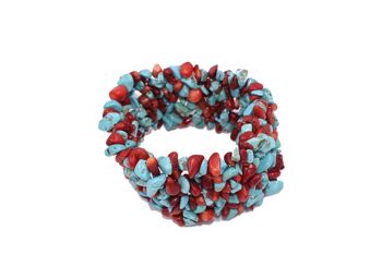 Bracelet composé d'éclats de pierres précieuses en turquoise et corail 3