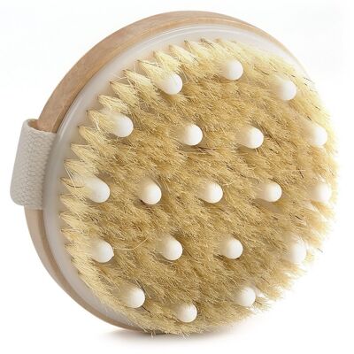 YÙ round dry brush for connective tissue, with massage nubs, pure natural bristles