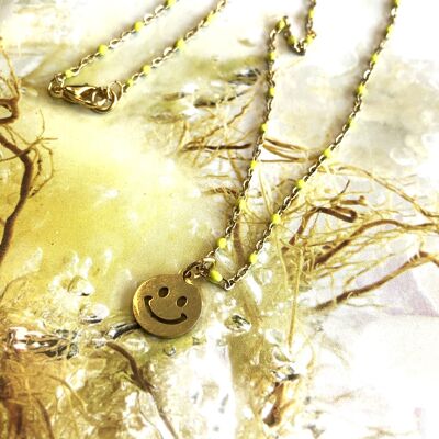 Collier chaîne boule jaune smiley