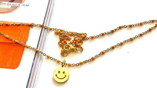 Necklace orange ballchain smiley