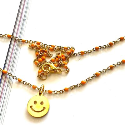 Necklace orange ballchain smiley