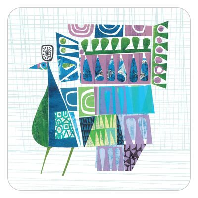 Parading Peacock table mat 222mm x 222mm square