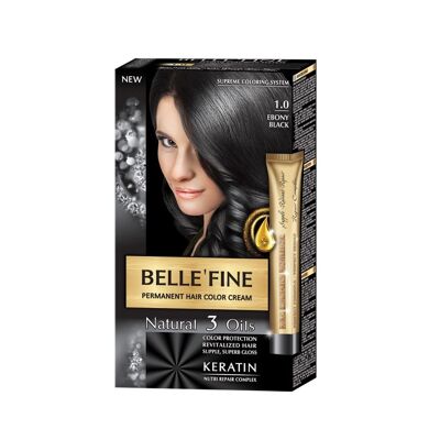 Crème de coloration permanente pour cheveux Belle`Fine # 1.0 - Noir ébène