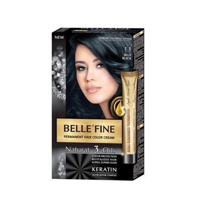 Permanent Hair Color Cream Belle`Fine # 1.1 - Blue Black