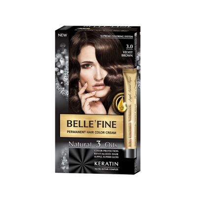 Permanente Haarfarbe Creme Belle`Fine # 3.0 - Samtbraun