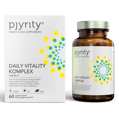 Daily Vitality Complex. Start me up - vitality, vital, fit, alert, recovery, recovered, capsule, coffee substitute, coffee, guarana, ginkgo, mental performance, capsules