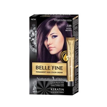 Crème de coloration permanente pour cheveux Belle`Fine # 3.66 - Brun violet