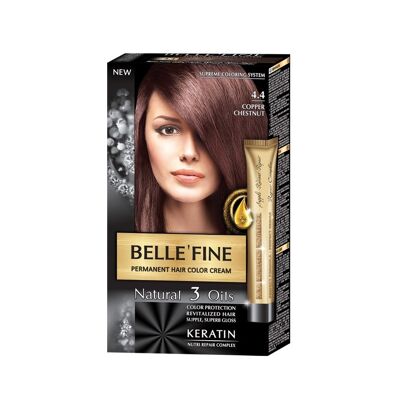 Crème de coloration permanente pour cheveux Belle`Fine #4.4 - Châtain cuivré