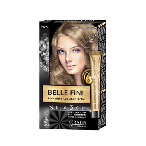 Permanent Hair Color Cream Belle`Fine # 5.4 - Light Chestnut