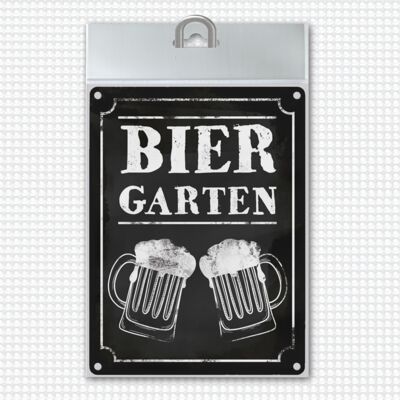 Biergarten Metallschild in 15x20 cm mit zwei Bierkrügen im Used-Look