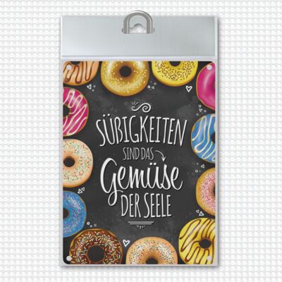 Sweets are the vegetables of the soul Metal sign with donut motif