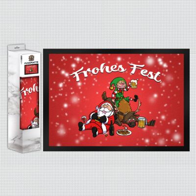 Frohes Fest mit lustigem Weihnachtsmotiv Fußmatte in 35x50 cm