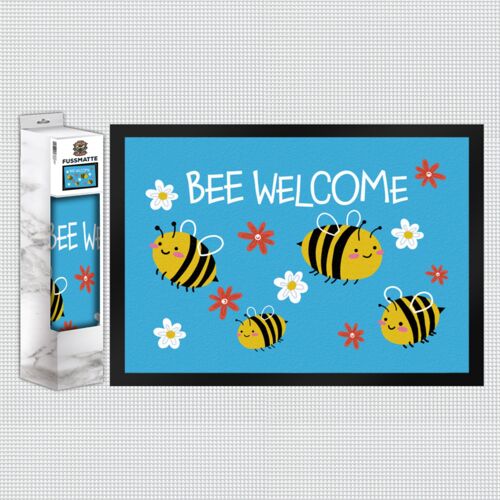 Bee welcome Fußmatte in 35x50 cm in blau mit süßen Bienen